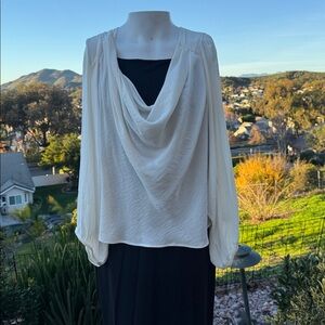 Free People White Cowl Neck Blouse, Lightweight with boho sleeves size small